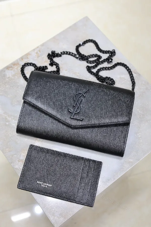 View 1 of Black Leather Wallet & Chain Crossbody Clutch Set - Structured, Versatile, luxe