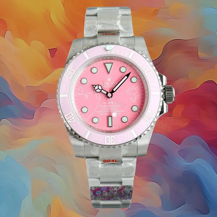 View 1 of 高仿Rolex粉色客製水鬼腕錶 高仿機械女錶時尚款