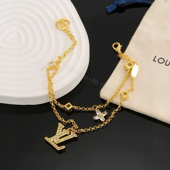 View 1 of LV 一比一LOGO金鍊項鍊手鍊套組 鑽飾點綴款