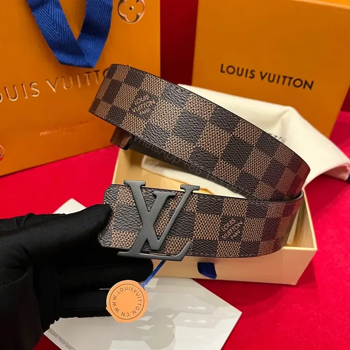 View 1 of Leather-Luxe LV Belt: Damier Pattern, Logo Buckle, All-Day Comfort