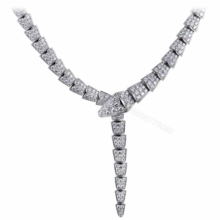 View 1 of 18k White Gold Bulgari Serpenti Full Pave Diamonds Necklace