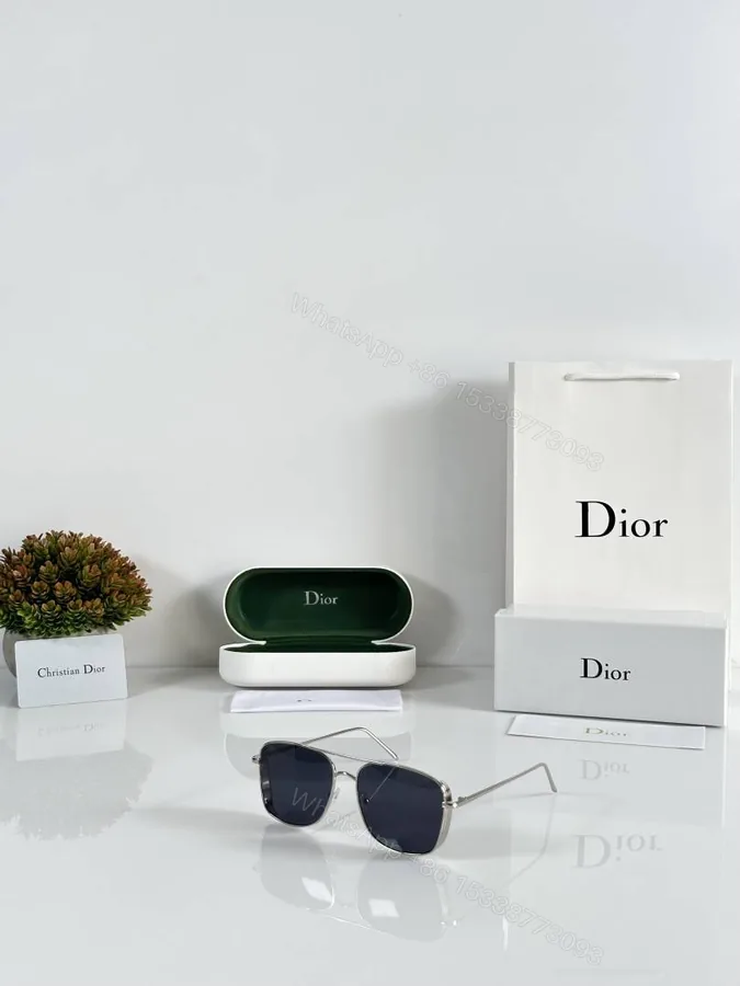 View 1 of First Copy Dior Square Black Lens Sunglasses Metal Frame Unisex UV Protection