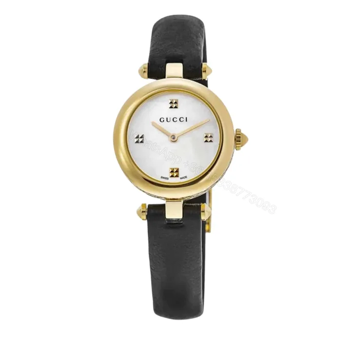 View 1 of Gucci Diamantissima Steel Watch With Black Leather Strap 27Mm Ya141505