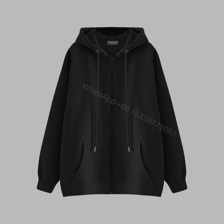 View 1 of Balenciaga一比一連帽帽T 黑色素面拉鍊外套休閒款