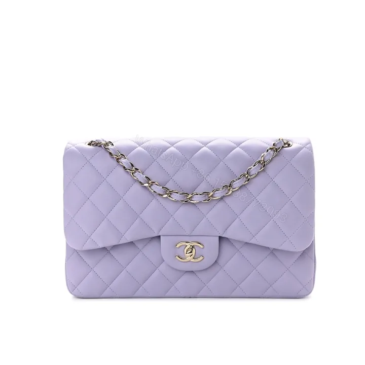 View 1 of CHANEL MEDIUM CLASSIC DOUBLE FLAP PURPLE GOLD HARDWARE 25CM