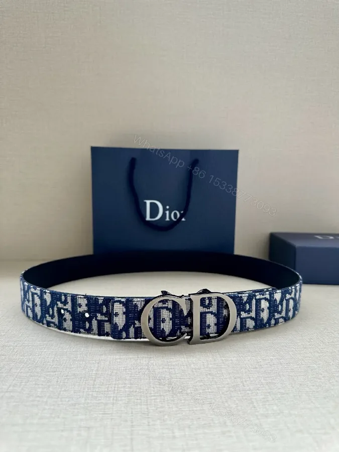 View 1 of Patterned Denim-Inspired Belt with Signature Double-Grommet Buckle