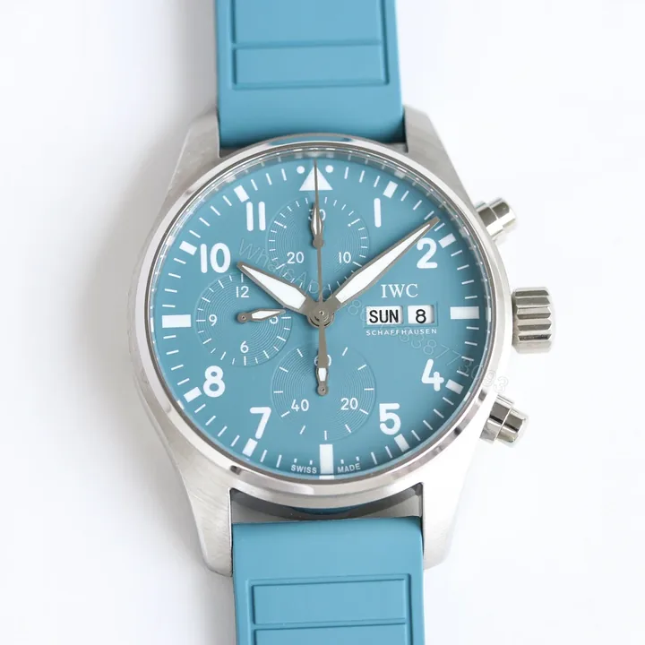 View 1 of IWC Pilot Chronograph Blue Replica 41MM Premium Blue Dial Rubber Strap Edition IW388117