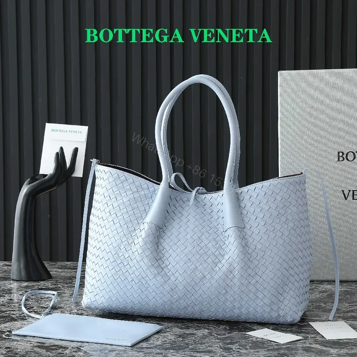 View 1 of Light Blue Woven Leather Tote: Everyday Luxe, Spacious