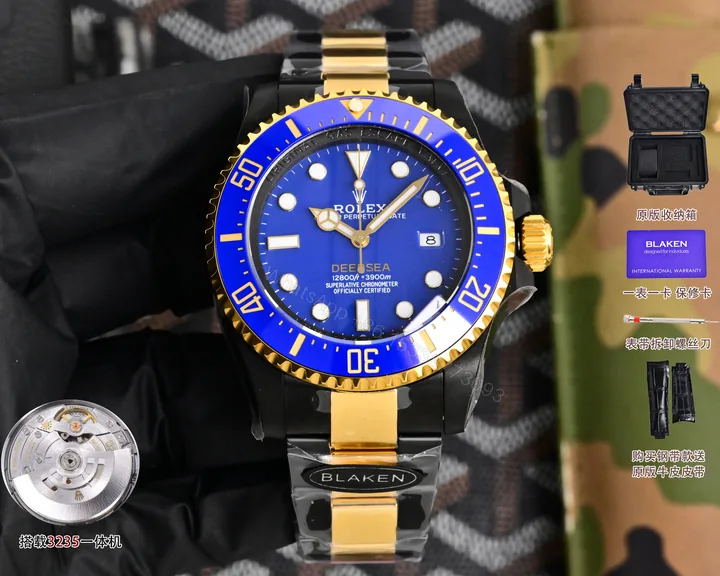 View 1 of Rolex高仿Submariner蓝水鬼潜航者腕表 黑金机械男士手表