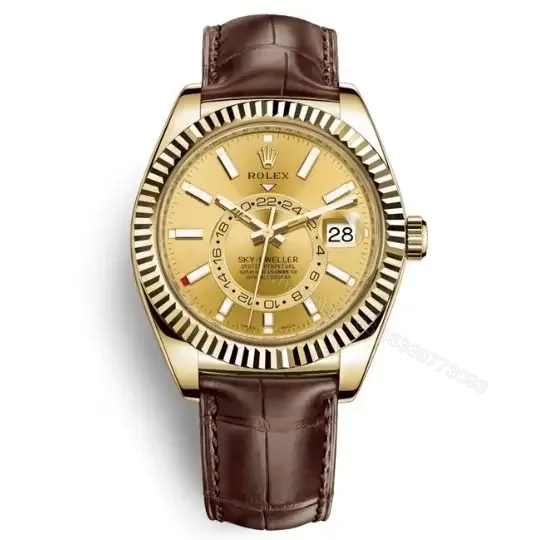 View 1 of Best Replica Rolex Sky-Dweller Gold with Leather Strap