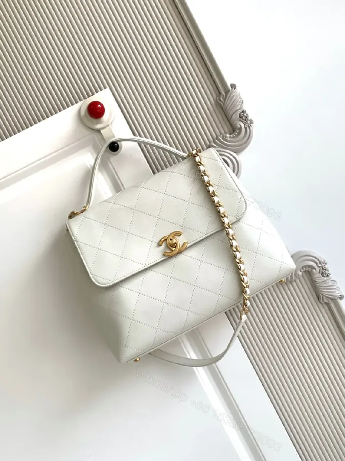 View 1 of Quilted White Crossbody Bag with Gold Logo Accent