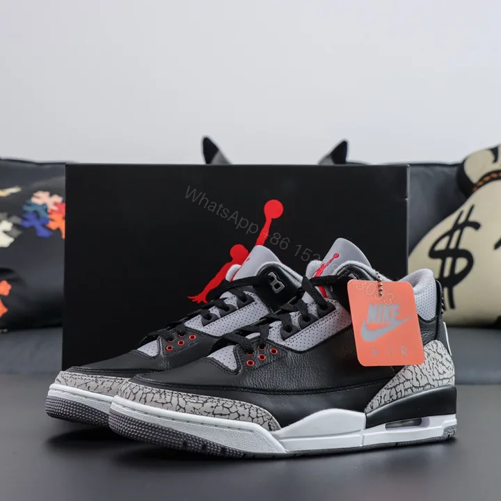 View 1 of Air Jordan 3 Retro OG Black Cement 2024 Reps