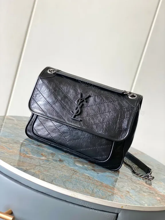 View 1 of Chic Black Quilted YSL-Style Shoulder Bag with Chain Strap