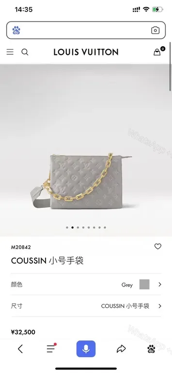 View 1 of Grey MatelassÃ© Mini Crossbody Bag â€“ Luxe Style, Gold Chain, Everyday