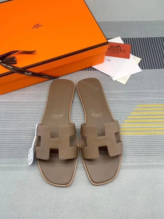 View 1 of Taupe Leather H-Cutout Slides: All-Day Comfort, Sophisticated Luxury