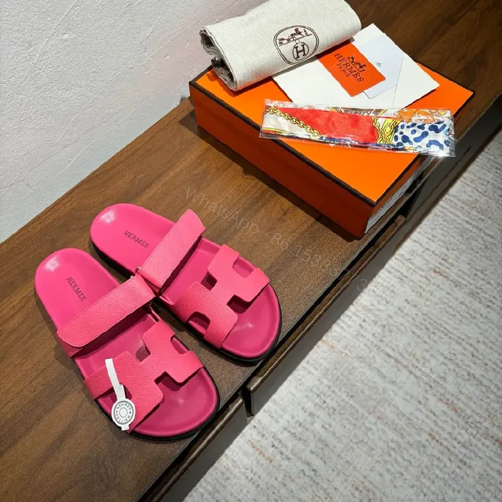 View 1 of Vivid Pink Leather Sandals – Modern Strap Sandal with Contoured Footbed