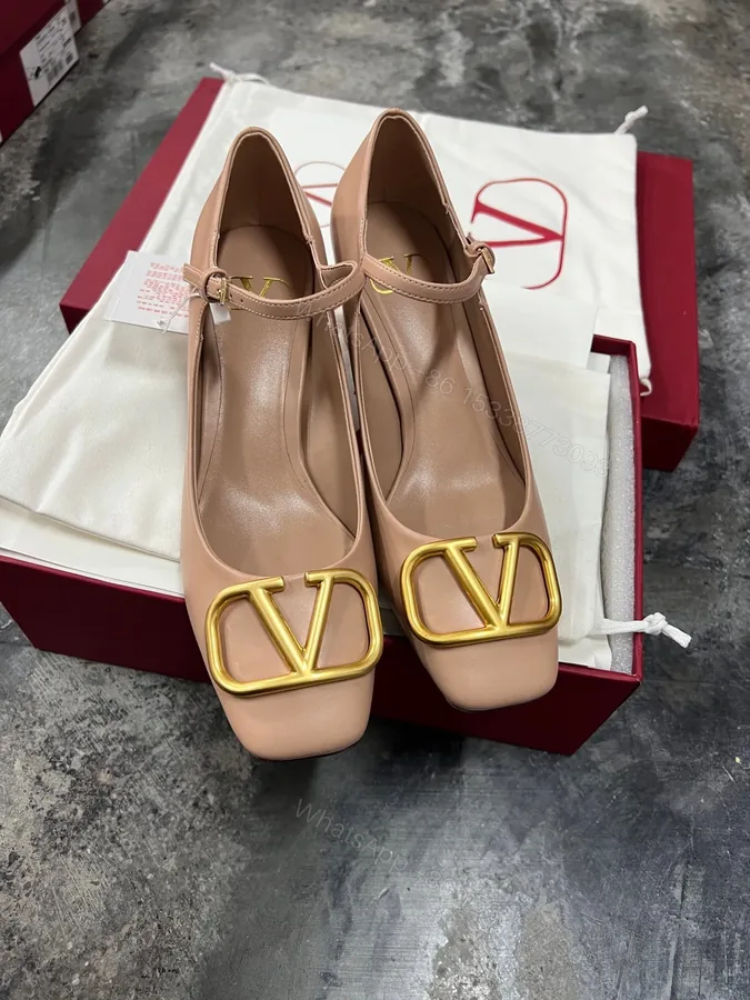 View 1 of Valentino Women Beige Leather Mary Jane Flats