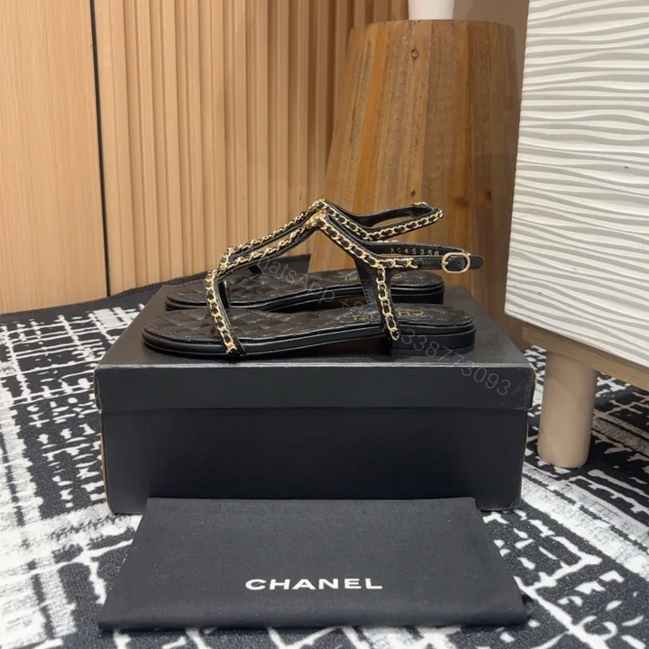 View 1 of 高仿Chanel*25C系列G46111X小羊皮平底涼鞋黑色免檢版