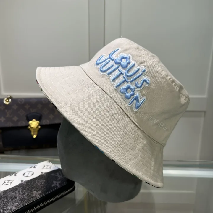 View 1 of LV A貨刺繡漁夫帽淺米藍配色文青日系清新造型帽款