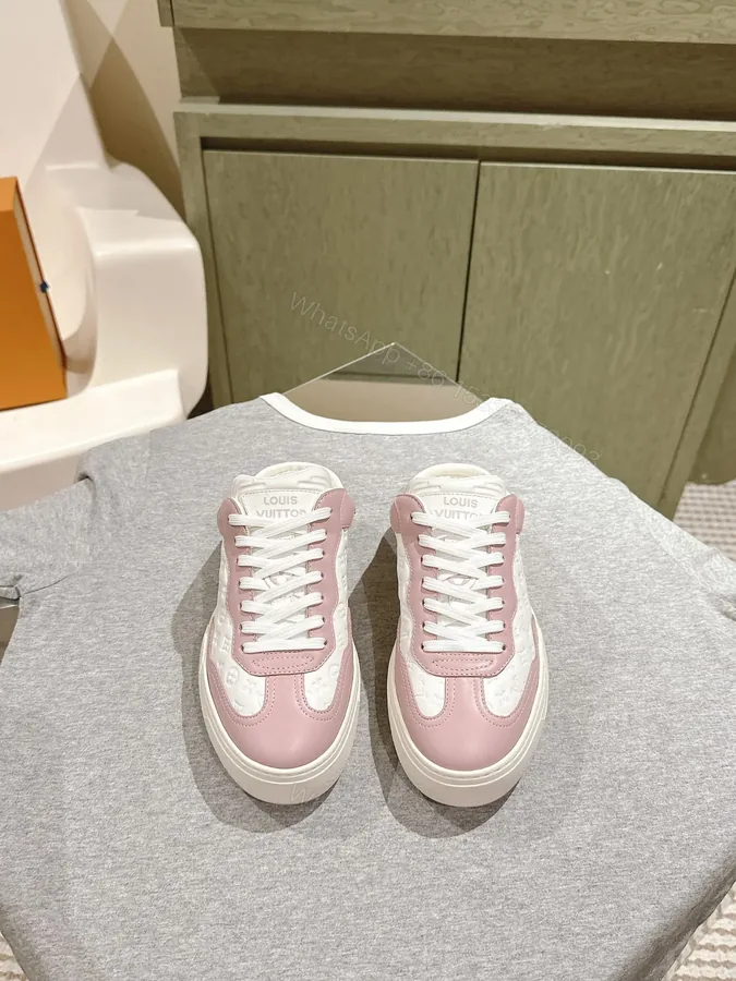 View 1 of LV Women Pink White Leather Sneakers