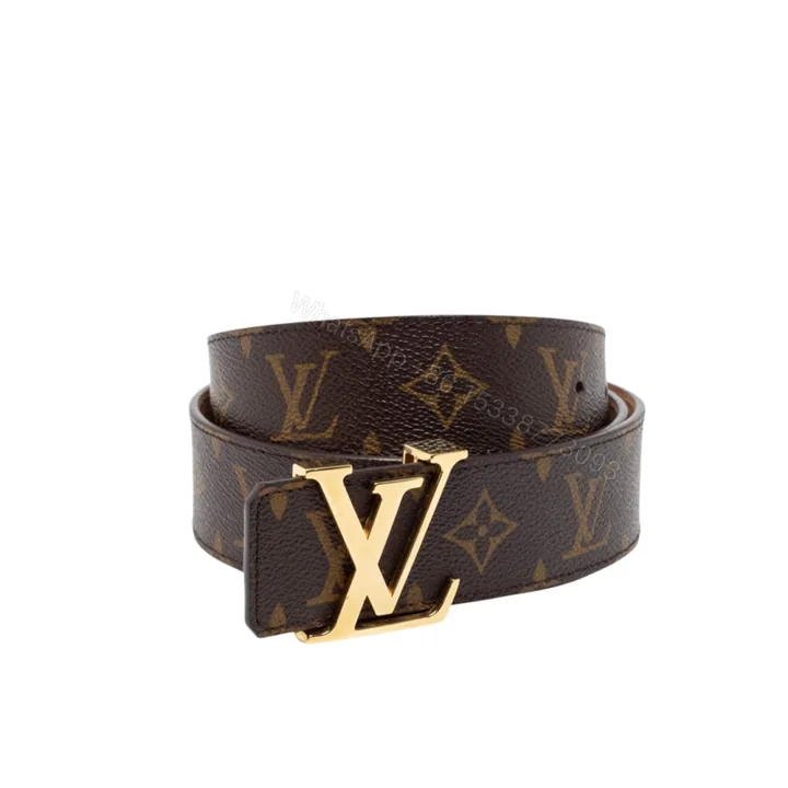 View 1 of Louis Vuitton Initiales Reversible Monogram Eclipse Canvas Belt Gold Metal 4Cm