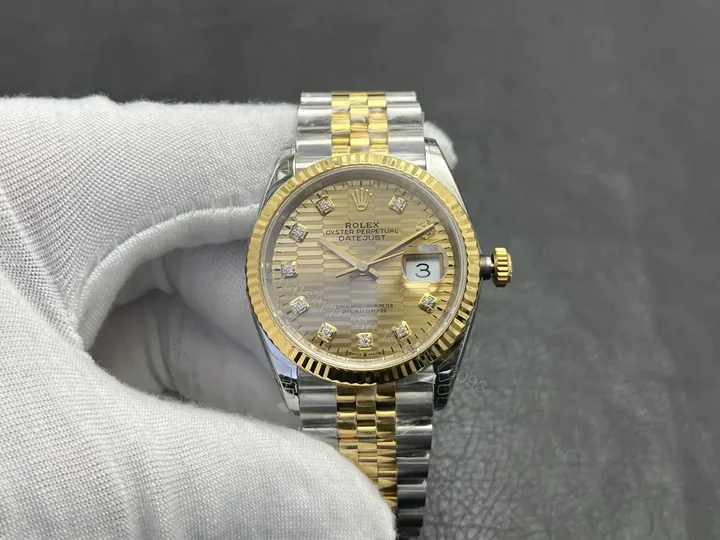 View 1 of Rolex Datejust 36 Stainless Steel Yellow Gold Fluted Champagne Fluted Diamond Jubilee 126233-0045