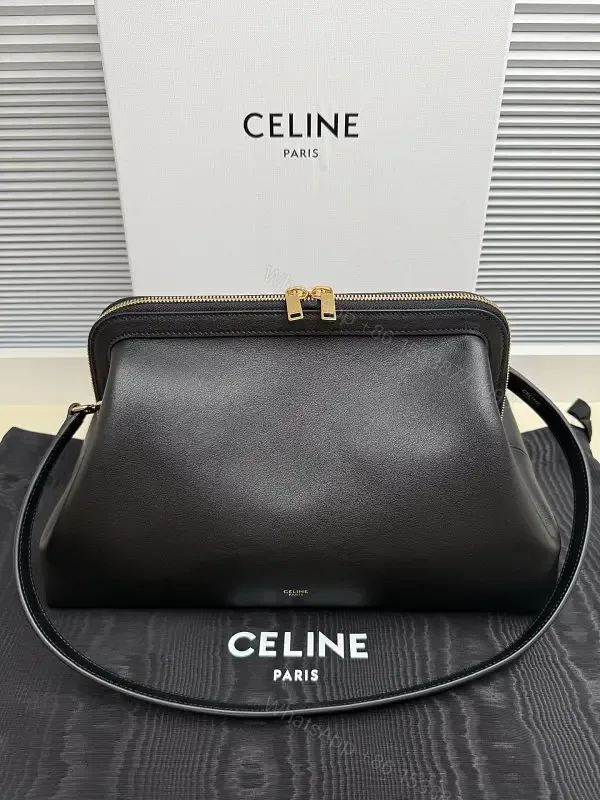 View 1 of Black Leather Minimalist Satchel with Gold Hardware, Structured