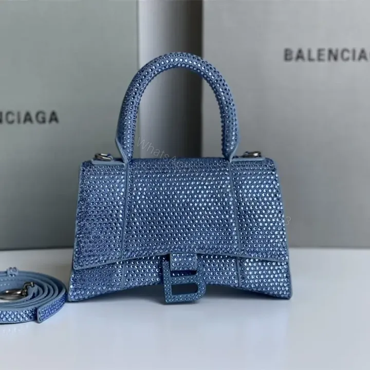 View 1 of 高仿Balenciaga*Hourglass系列沙漏包滿鑽藍色XS