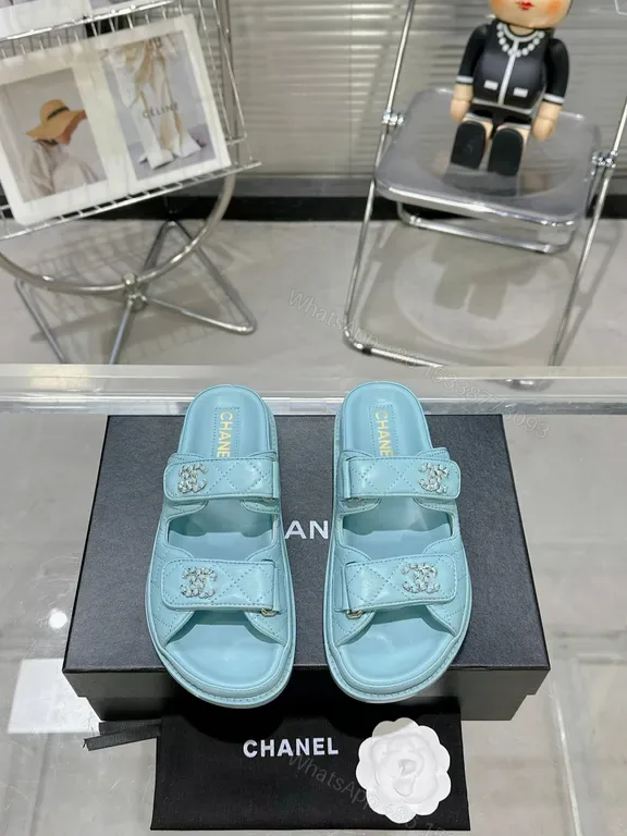 View 1 of Lightweight Luxe Sandals: Soft Ice-Blue, Quilted Signature Details