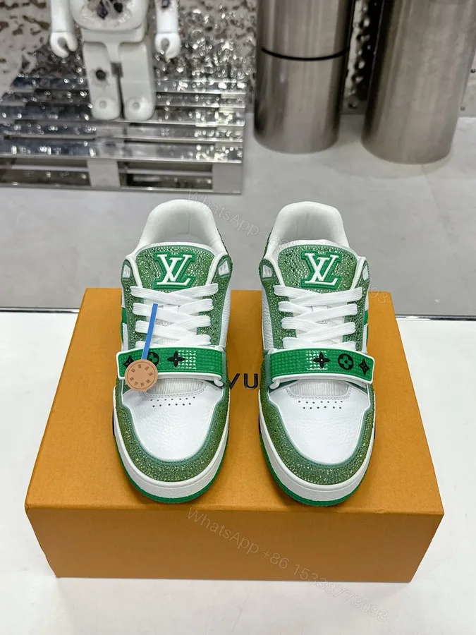 View 1 of LV Women Green White Leather Sneakers