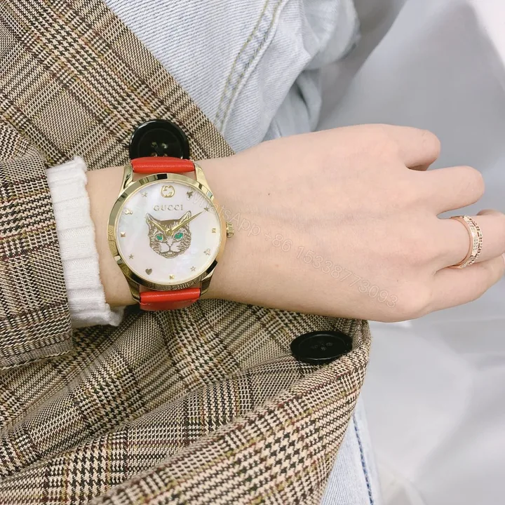 View 1 of Gucci高仿女士手錶貓頭鷹面盤設計 多色皮革錶帶時尚推薦
