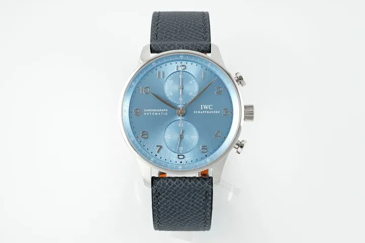 View 1 of IWC Portugal Chronograph Watch Ice Blue Dial Grey Leather Strap Ultimate 41MM IW371615