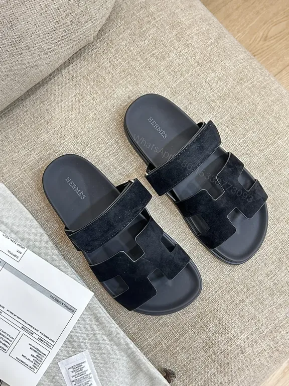 View 1 of Charcoal Suede-Feel Hermes-Style Open-Back Sandals: Subtle Luxury