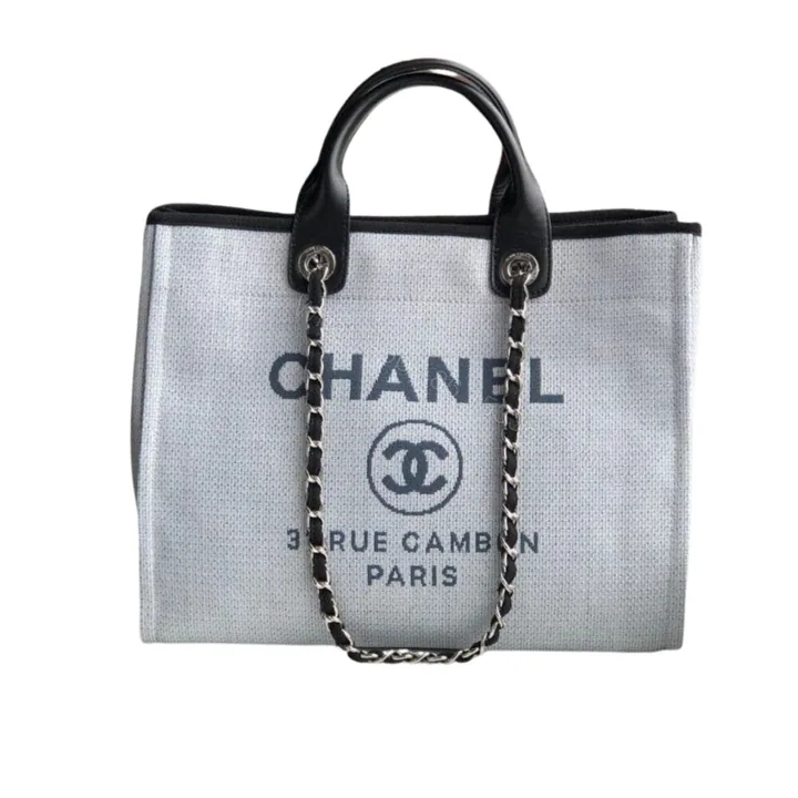 View 1 of Chanel Deauville Tote White Gray 38cm A66941