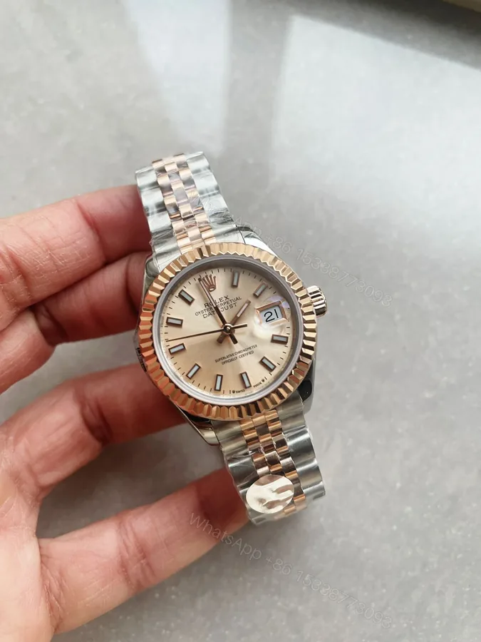 View 1 of Replica Rolex Datejust 28mm Rose Gold Steel Champagne Dial Jubilee
