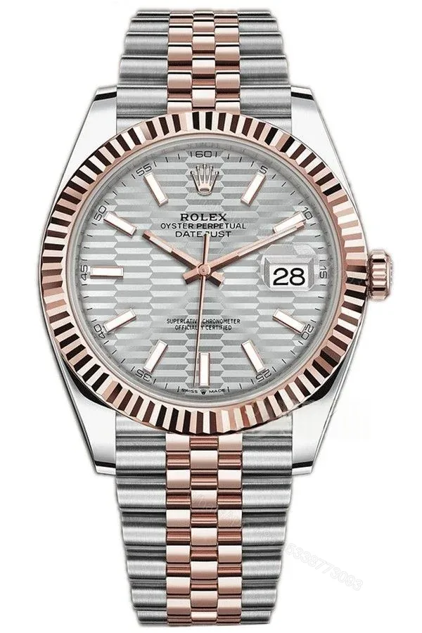 View 1 of Rolex Datejust M126331-0018 1:1 Replica Water Ripple Rose Gold Silver Dial Jubilee 41MM 3235 Movement Super Clone Watch