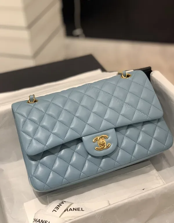 View 1 of Powder Blue Quilted Calfskin Bag: Classic Chic Luxury