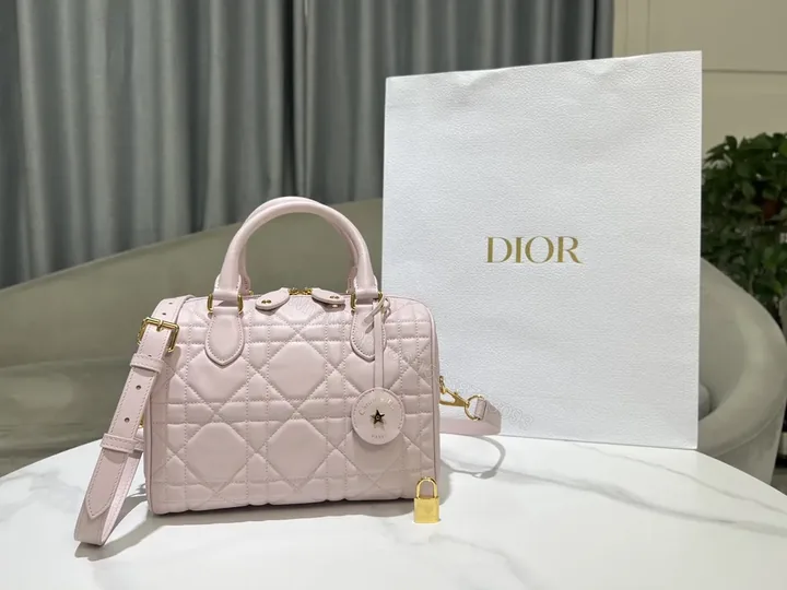 View 1 of Chic Pink Quilted Mini Bag â€” Dior Luxury, Structured Silhouette