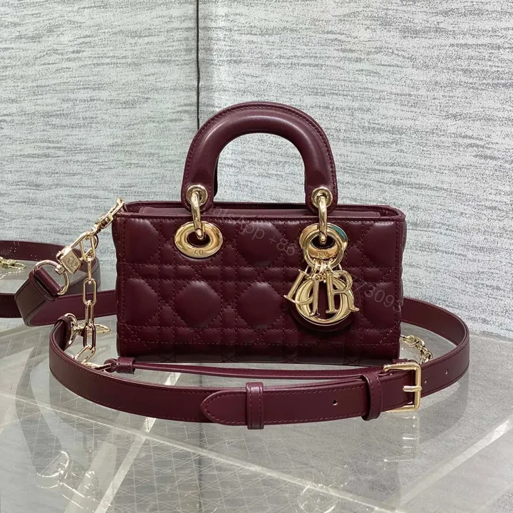 View 1 of DIOR SMALL LADY D‐JOY BAG 19 IN BURGUNDY GOLD HARDWARE