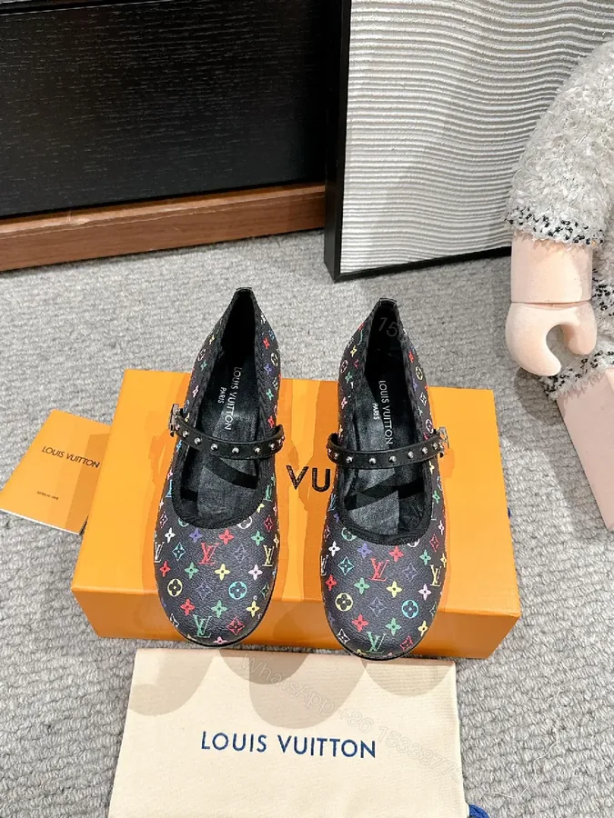View 1 of Vibrant Rainbow Monogram Mary Janes with Studded Strap