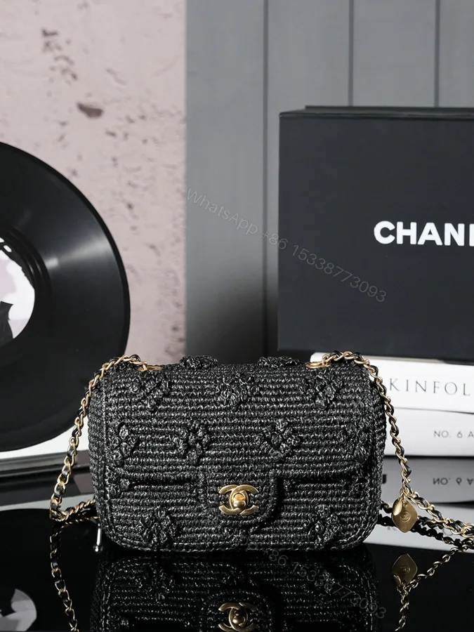 View 1 of CHANEL 黑色編織原單迷你口蓋包 鏈條小方包