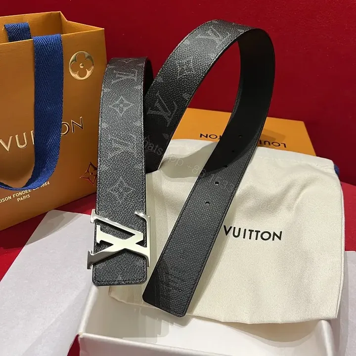 View 1 of Black Pebbled Leather Belt with Oversized LV-Style Buckle