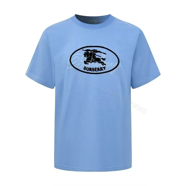 View 1 of Light Blue Short-Sleeve Crew Neck Tee with Black Horse Logo