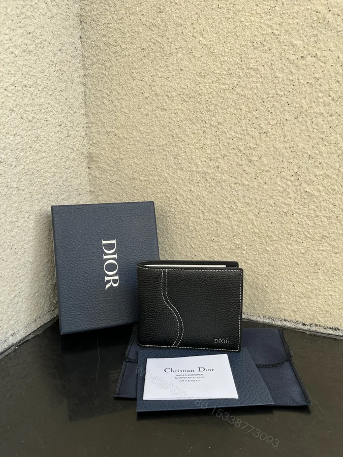 View 1 of Dior 高仿男用短夾 荔枝皮革 白色縫線 俐落大氣設計