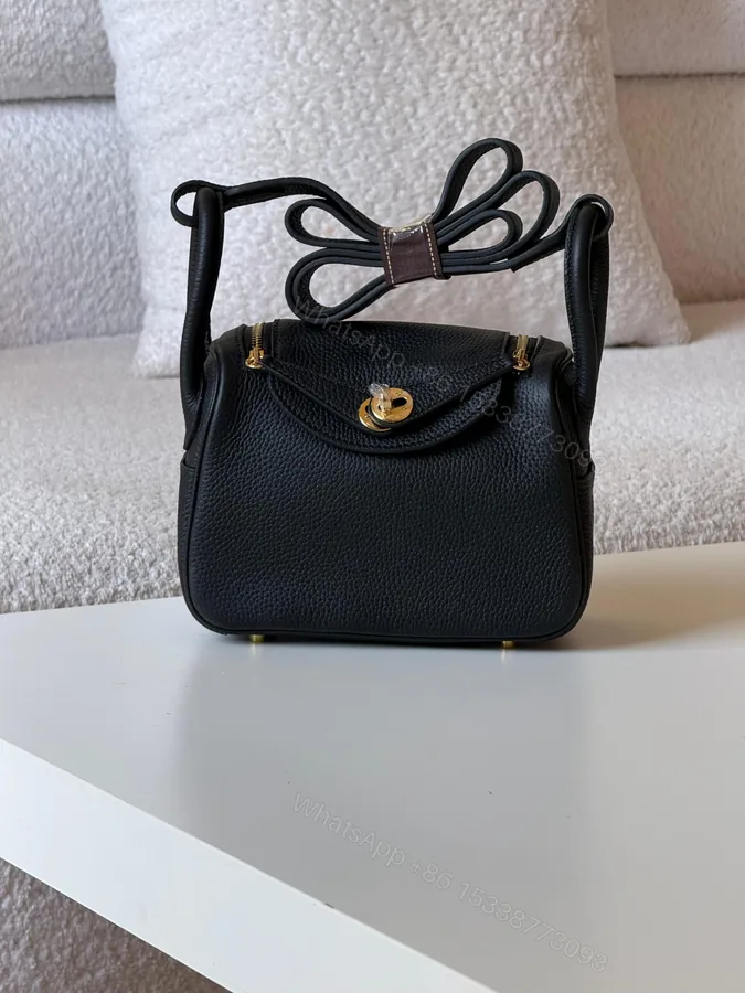 View 1 of Hermès Mini Lindy 20 bag in black Clemence leather