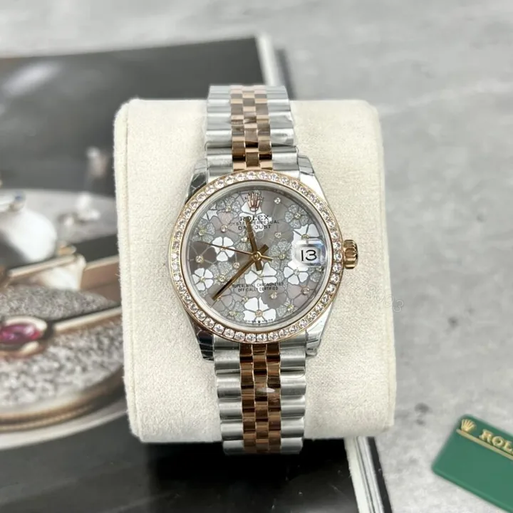 View 1 of Rolex Datejust 31mm Super Clone Watch Flower Dial With Diamond Bezel