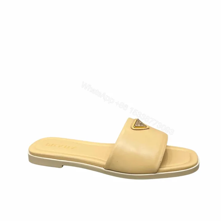 View 1 of PRADA SAFFIANO PATENT LEATHER SLIDES BEIGE