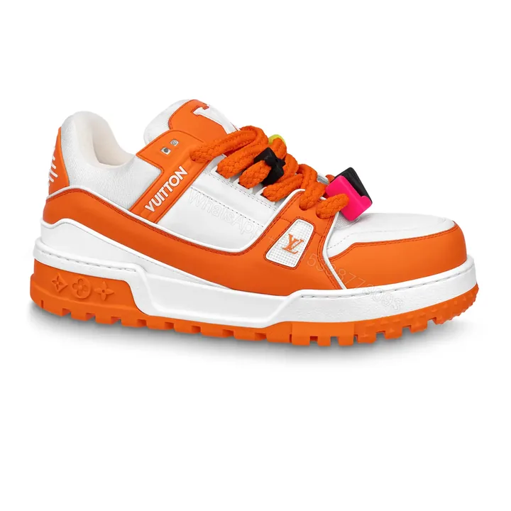 View 1 of LOUIS VUITTON LV TRAINER MAXI SNEAKERS IN ORANGE AND WHITE – LSVT334