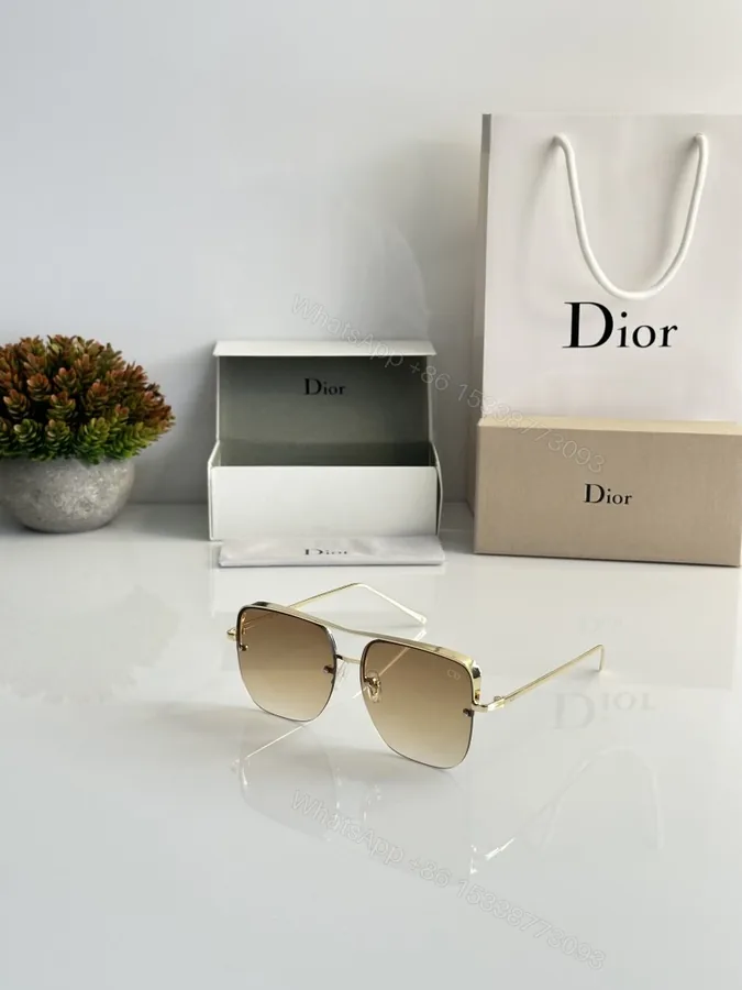 View 1 of First Copy Dior Gold Aviator Sunglasses Brown Gradient Unisex UV Protection
