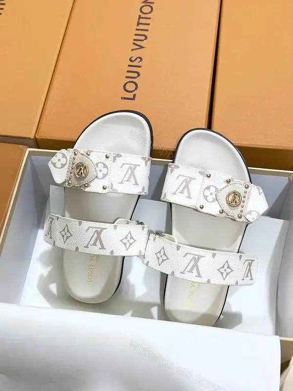View 1 of White Canvas Luxury Monogram Sandals